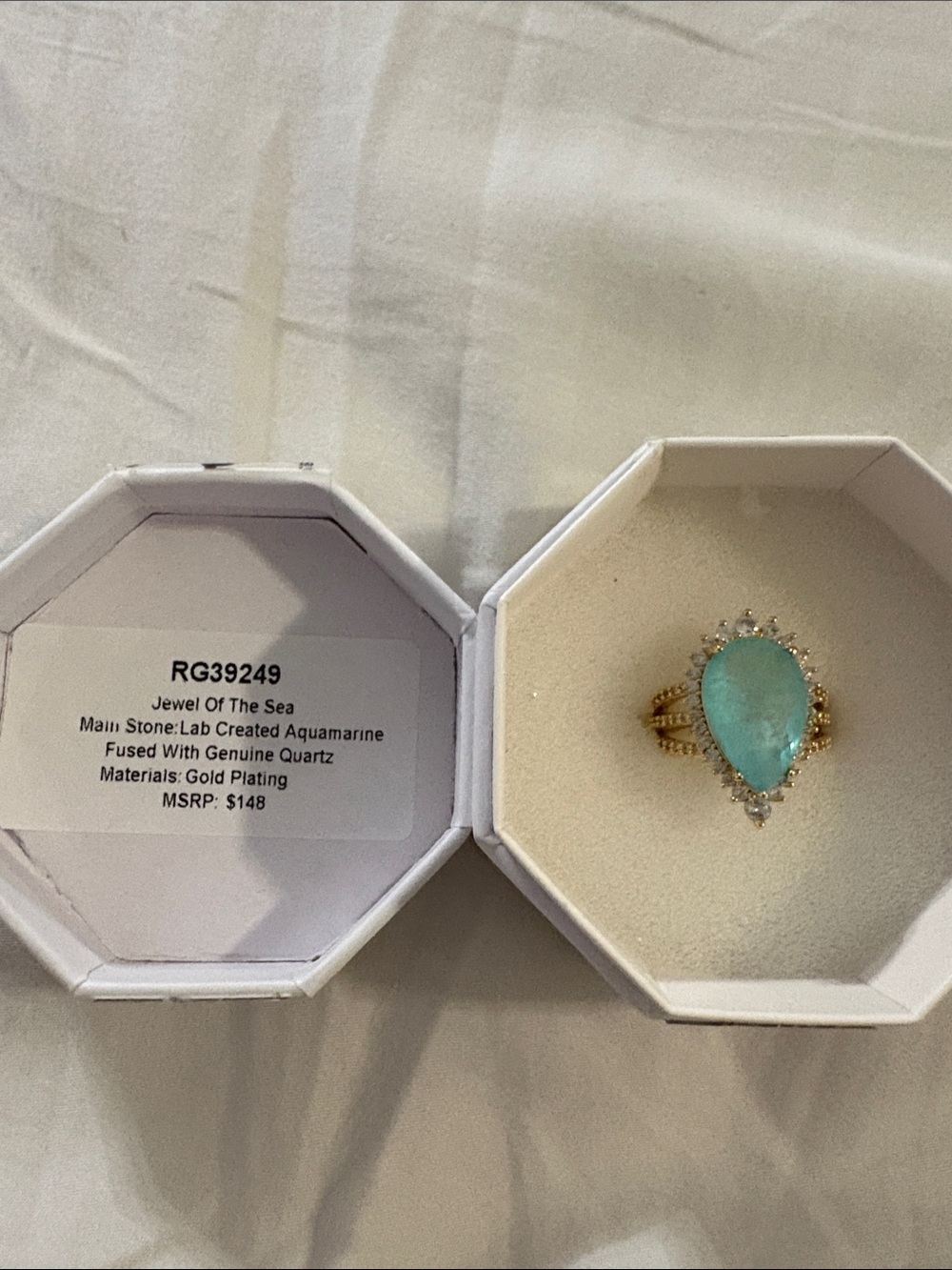 Jewel of the Sea Gold-Plated Teardrop Aquamarine Ring